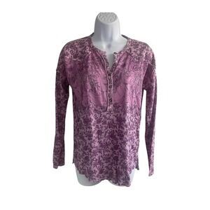 Lucky Brand Purple Floral Print Long Sleeve Henley Shirt Women's XS